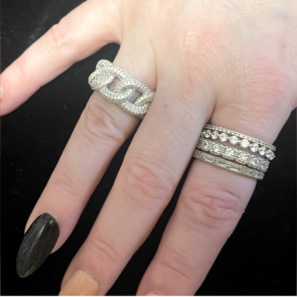 Stackable sterling rings with simulated diamonds